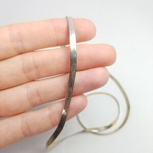 Vintage Sterling Silver Herringbone Flat Chain Necklace, Signed GLO, Estate